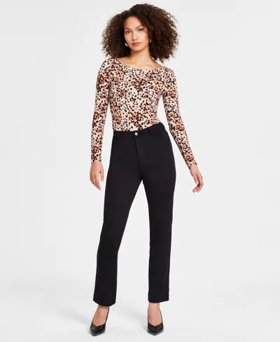 Bar Iii Women's Scuba-knit Straight-leg Pants, Exclusively At Macy's In Deep Black