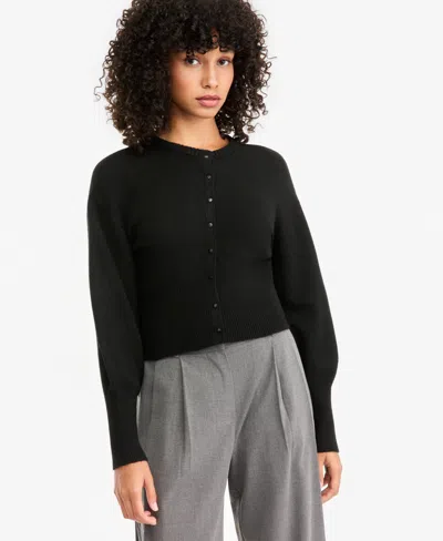 Bar Iii Women's Sculpted Crewneck Long-sleeve Cardigan, Macy's Exclusive In Black