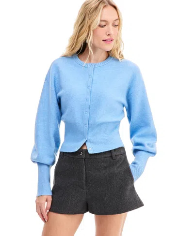 Bar Iii Women's Sculpted Crewneck Long-sleeve Cardigan, Macy's Exclusive In Blue Bell