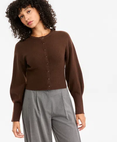 Bar Iii Women's Sculpted Crewneck Long-sleeve Cardigan, Macy's Exclusive In Chicory Coffee