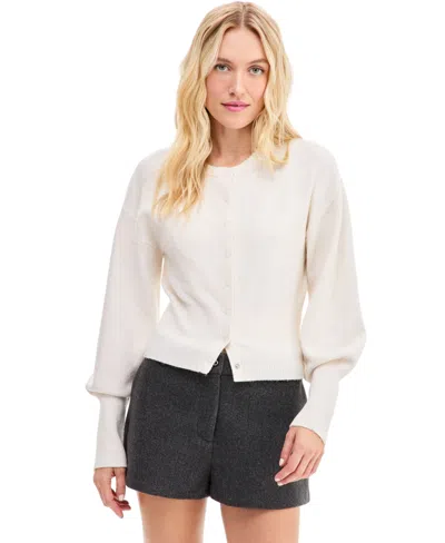 Bar Iii Women's Sculpted Crewneck Long-sleeve Cardigan, Macy's Exclusive In Crema