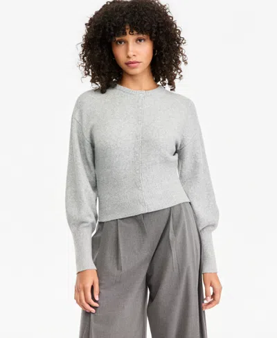 Bar Iii Women's Sculpted Crewneck Long-sleeve Cardigan, Macy's Exclusive In Gray