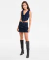 Bar Iii Womens Denim Corset Top Mini Skirt Exclusively At Macys In Black