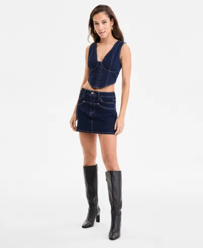 BAR III WOMEN'S SEAMED DENIM MINI SKIRT, EXCLUSIVELY AT MACY'S