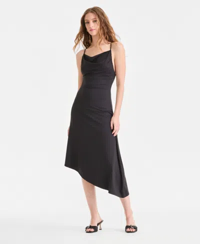 Bar Iii Women's Second Skin Asymmetric-hem Slip Dress, Macy's Exclusive In Black