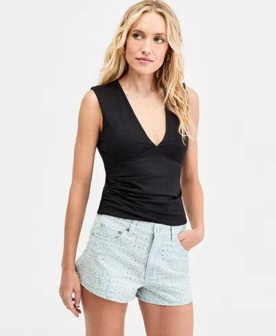 Bar Iii Women's Second Skin Sleeveless V-neck Top, Macy's Exclusive In Black