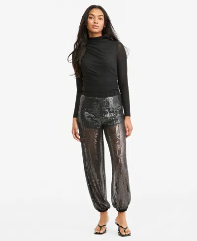 Bar Iii Women's Sequin High-rise Pull-on Balloon Pants, Macy's Exclusive In Black