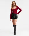 Bar Iii Women's Sequin Tweed Mini Skirt, Macy's Exclusive In Black