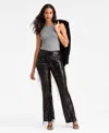 Bar Iii Women's Sequined Fringe High Rise Fitted Pants, Macy's Exclusive In Black