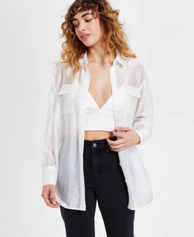Bar Iii Women's Sheer Spread-collar Button-front Shirt, Exclusively At Macy's In Crema