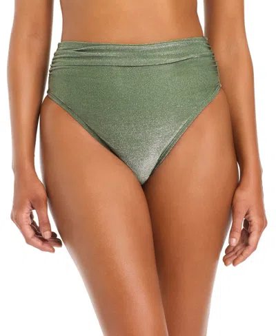 Bar Iii Women's Shimmer Core Solids High Rise Swim Bottoms, Macy's Exclusive In Green