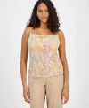 BAR III WOMEN'S SHIMMER KNIT DRAPED-NECK CAMISOLE TOP, CREATED FOR MACY'S