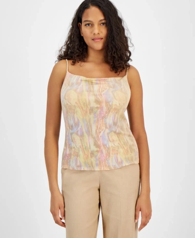 Bar Iii Women's Shimmer Knit Draped-neck Camisole Top, Created For Macy's In Light Barley Field Multi