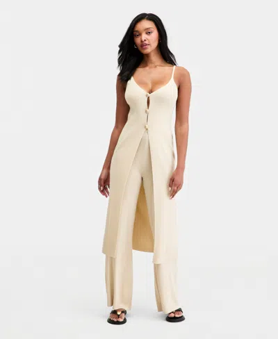Bar Iii Women's Shimmer Knit Duster Tank Top, Macy's Exclusive In Neutral