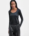 Bar Iii Women's Shine Scoop-neck Top, Macy's Exclusive In Black