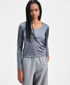 Bar Iii Women's Shine Scoop-neck Top, Macy's Exclusive In Gray