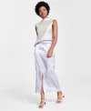 Bar Iii Women's Shiny Front-slit Midi Cargo Skirt, Created For Macy's In Silver
