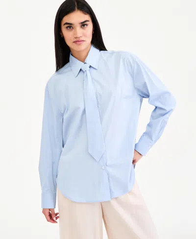 Bar Iii Women's Shirt & Tie, Macy's Exclusive In Blue