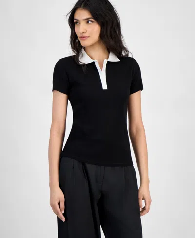 Bar Iii Women's Short-sleeve Rib-knit Polo Shirt, Exclusively At Macy's