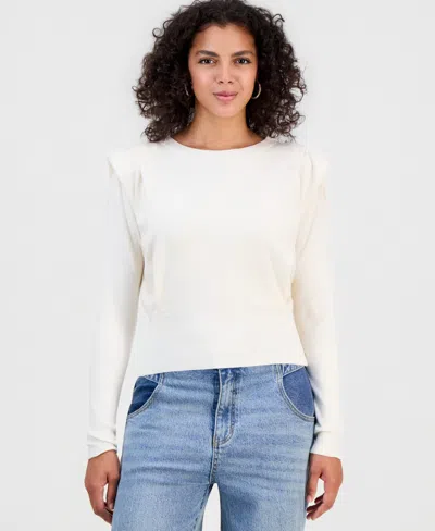 Bar Iii Women's Shoulder-pad Long-sleeve Crewneck Sweater, Macy's Exclusive In White