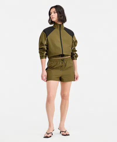 Bar Iii Women's Side-striped Track Shorts, Macy's Exclusive In Green