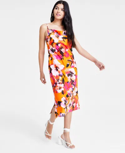 Bar Iii Women's Sleeveless Cowl Neck Shift Dress, Created For Macy's In Tangerine