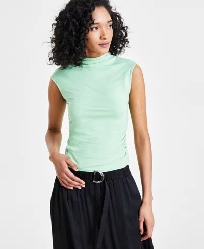 Bar Iii Women's Sleeveless Mock-neck Cropped Top, Created For Macy's In Soft Pistachio