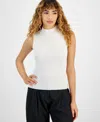Bar Iii Women's Sleeveless Mock Neck Top, Created For Macy's In Bar White