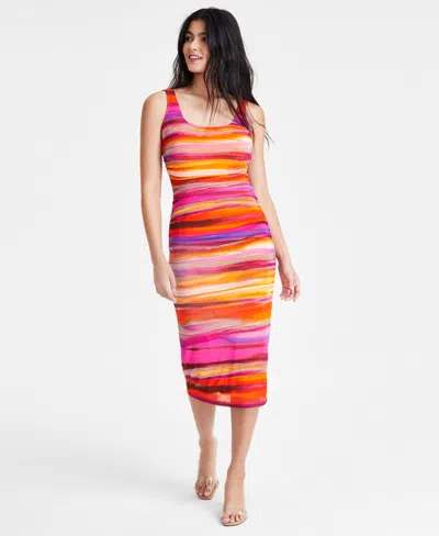 Bar Iii Women's Sleeveless Printed Mesh Midi Dress, Created For Macy's In Tangerine