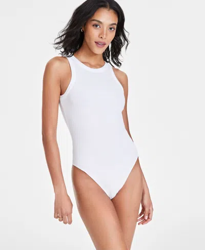 Bar Iii Women's Sleeveless Ribbed Bodysuit, Created For Macy's In Bright White