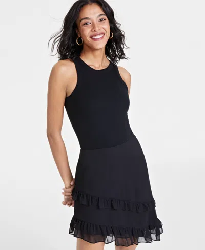 Bar Iii Women's Sleeveless Ribbed Bodysuit, Created For Macy's In Deep Black