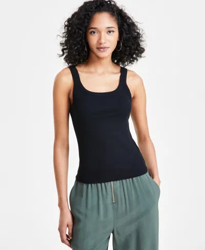 Bar Iii Women's Sleeveless Ribbed Tank Top, Created For Macy's In Deep Black