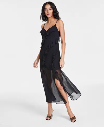 Bar Iii Women's Sleeveless Ruffled Maxi Dress, Created For Macy's In Deep Black