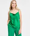 Bar Iii Women's Sleeveless Satin Cowlneck Top, Exclusively At Macy's In Green Chili