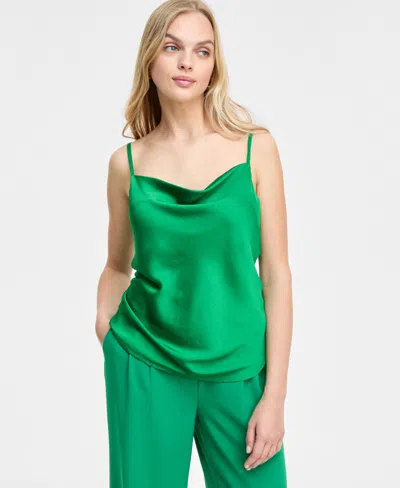 Bar Iii Women's Sleeveless Satin Cowlneck Top, Exclusively At Macy's In Green Chili