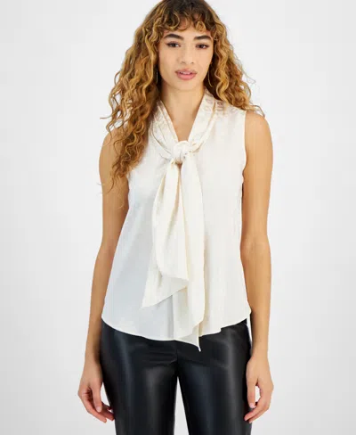 Bar Iii Women's Sleeveless Tie-neck Blouse, Created For Macy's In Bar White