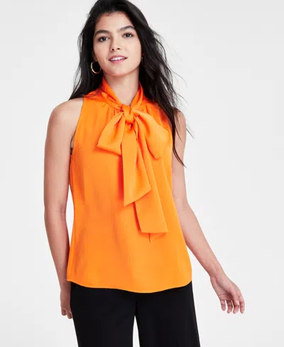 Bar Iii Women's Sleeveless Tie-neck Blouse, Created For Macy's In Tangerine