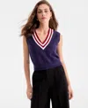 Bar Iii Women's Sleeveless V-neck Sweater Vest, Exclusively At Macy's In Blue