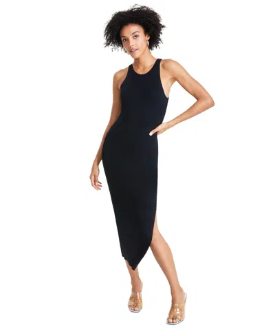 Bar Iii Women's Smooth Side-slit Bodycon Midi Dress, Created For Macy's In Deep Black