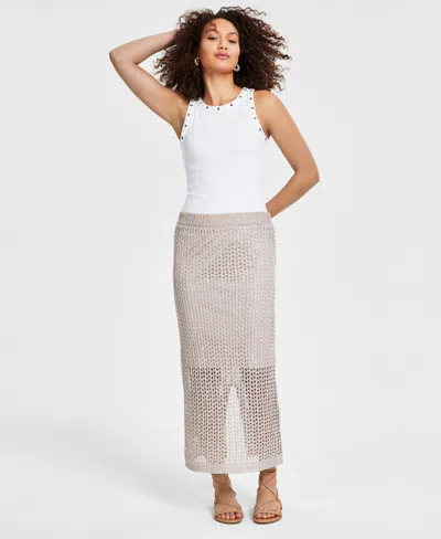 Bar Iii Women's Sparkle-crochet Pull-on Maxi Skirt, Created For Macy's In Silver Dro