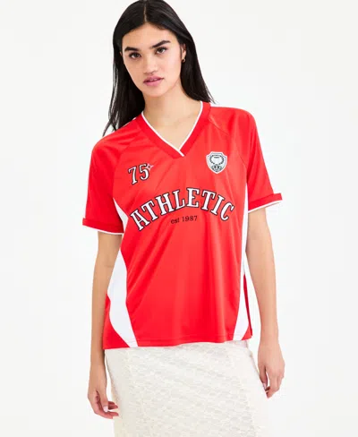 Bar Iii Women's Sports Jersey T-shirt, Macy's Exclusive In Red