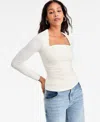 Bar Iii Women's Square-neck Ruched Knit Top, Macy's Exclusive In White