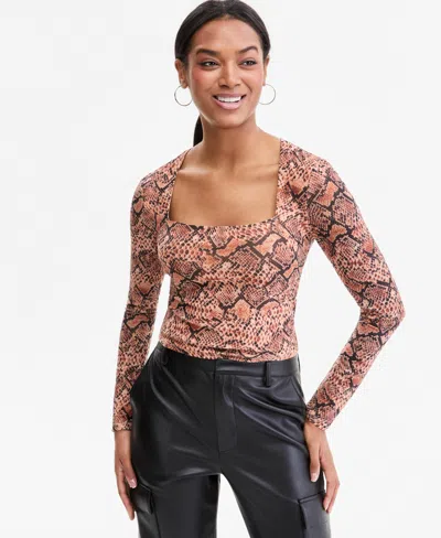 Bar Iii Women's Square-neck Cropped Top, Macy's Exclusive In Caramel Snake