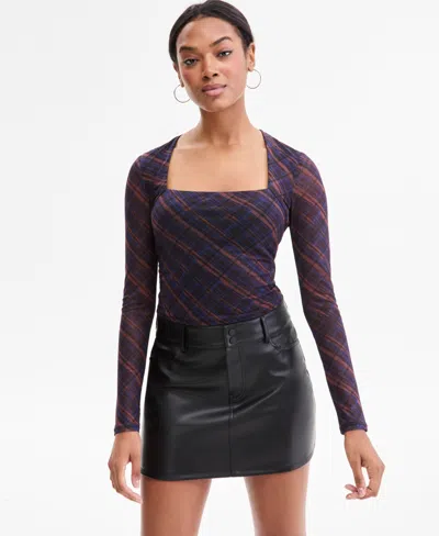 Bar Iii Women's Square-neck Cropped Top, Macy's Exclusive In Blue
