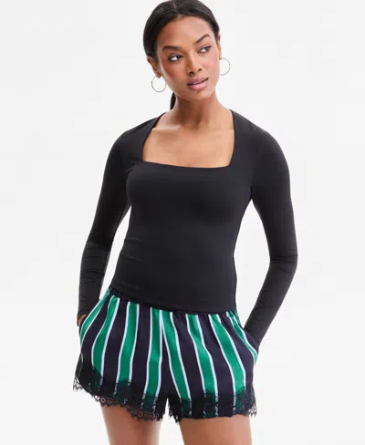 Bar Iii Women's Square-neck Long-sleeve Top, Macy's Exclusive In Black