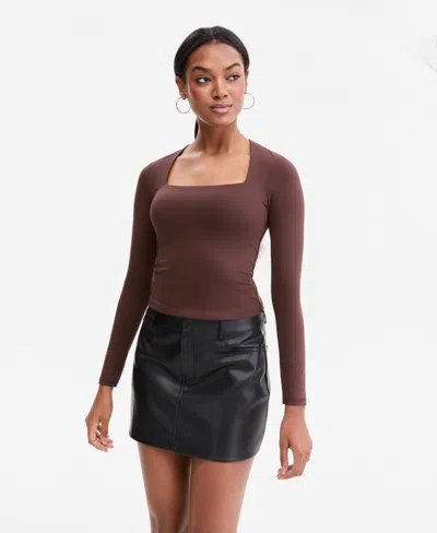 Bar Iii Women's Square-neck Long-sleeve Top, Macy's Exclusive In Brown