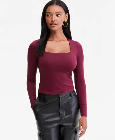 Bar Iii Women's Square-neck Long-sleeve Top, Macy's Exclusive In Burgundy