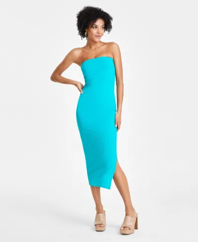Bar Iii Women's Strapless Bodycon Side-slit Midi Dress, Created For Macy's In Teal Oasis