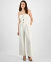 Bar Iii Women's Strapless Button-front Wide-leg Jumpsuit, Exclusively At Macy's In Ivory Cloud