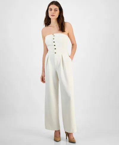 Bar Iii Women's Strapless Button-front Wide-leg Jumpsuit, Exclusively At Macy's In Ivory Cloud